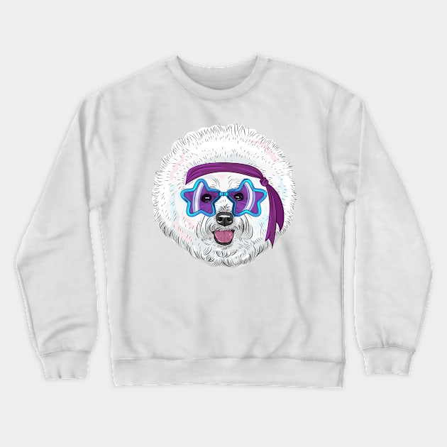 Star Disco dog Bichon Crewneck Sweatshirt by kavalenkava